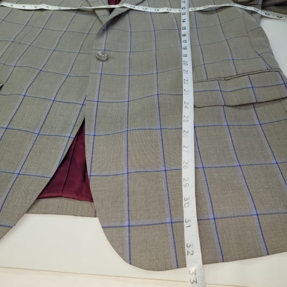 Steven Land Suit Mens 3 Piece Walter SL77 Blazer Vest 46R Pants 40R Gray Plaid - Picture 8 of 16